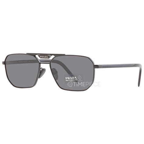 Prada PR 58YS 1AB5S0 Black Metal Rectangle Sunglasses Grey .